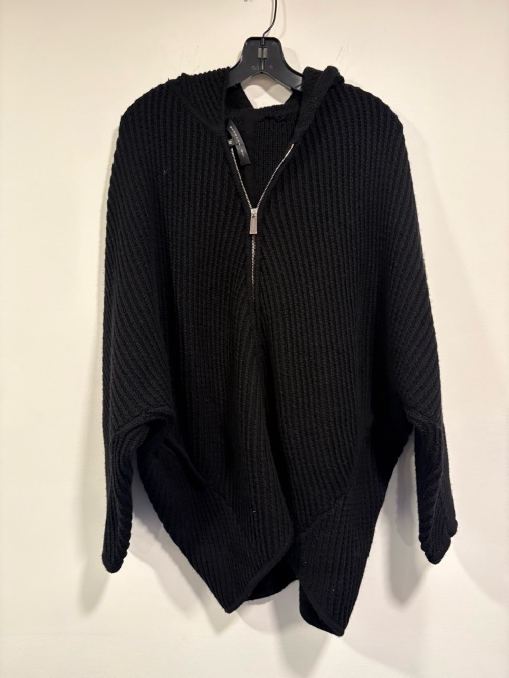 Barbara Bui Heavy Ribbed Wool Knit Hooded Jacket